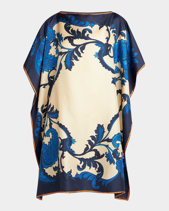 Leaf-Print Silk Poncho